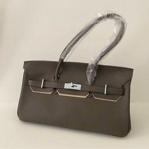 Dark Gray Brown Etain Silver Lock Key 42 JPG Leather Shoulder Satchel Bag